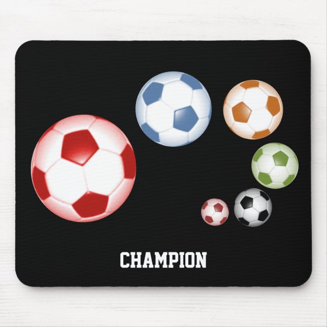 Cute Set of Soccer Balls on Black Mouse Mat (Front)