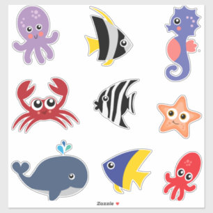 Cute Set of Stickers Under the Sea Creatures