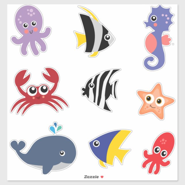 Cute Set of Stickers Under the Sea Creatures (Sheet)
