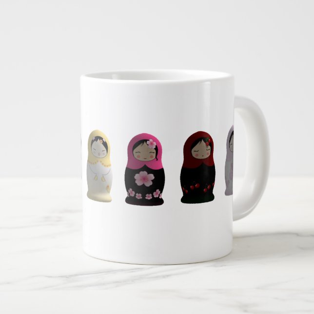 Cute Set of Village Women Matryoshka Nesting Dolls Large Coffee Mug (Front Right)