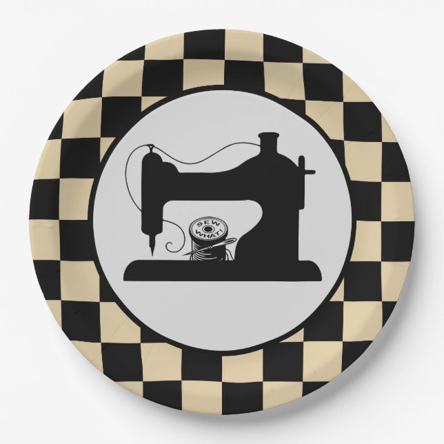 cute sewing be party checked paper plate (Front)