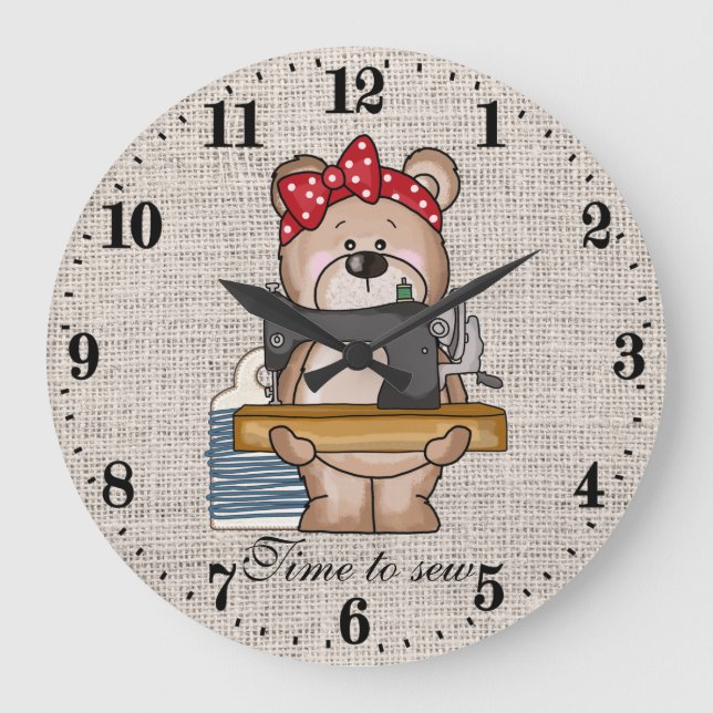 cute sewing bear lovers  large clock (Front)