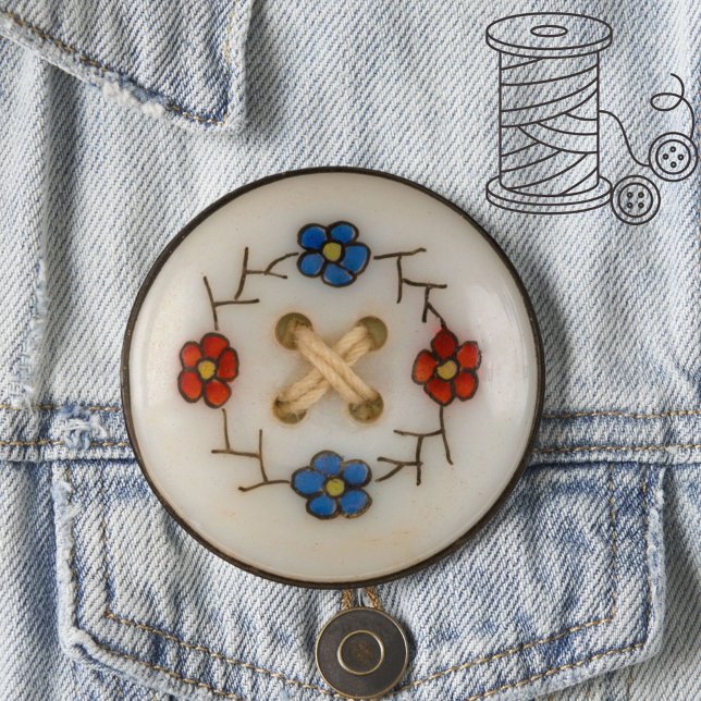 Cute Sewing Button Button (A cute, fun button, featuring a colorful vintage sewing button!)