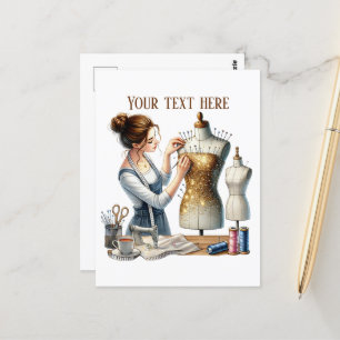Cute sewing lovers add text  postcard