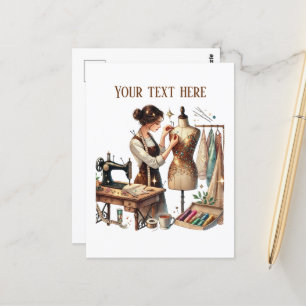Cute sewing lovers add text postcard