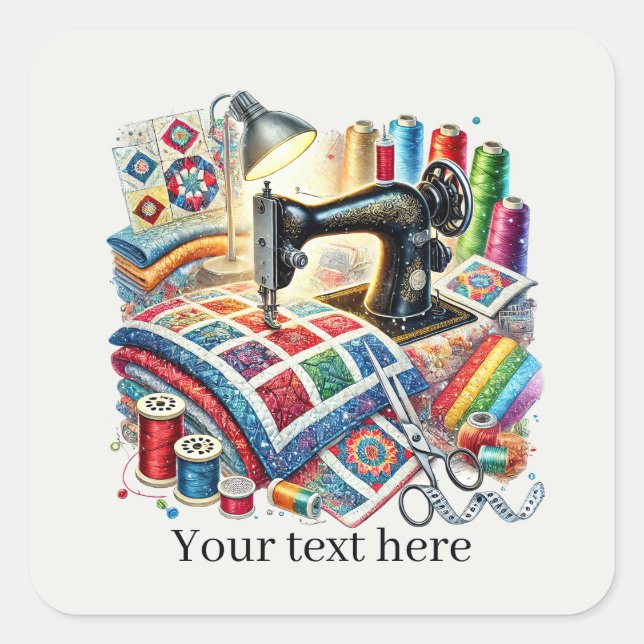 Cute sewing lovers add text  square sticker (Front)