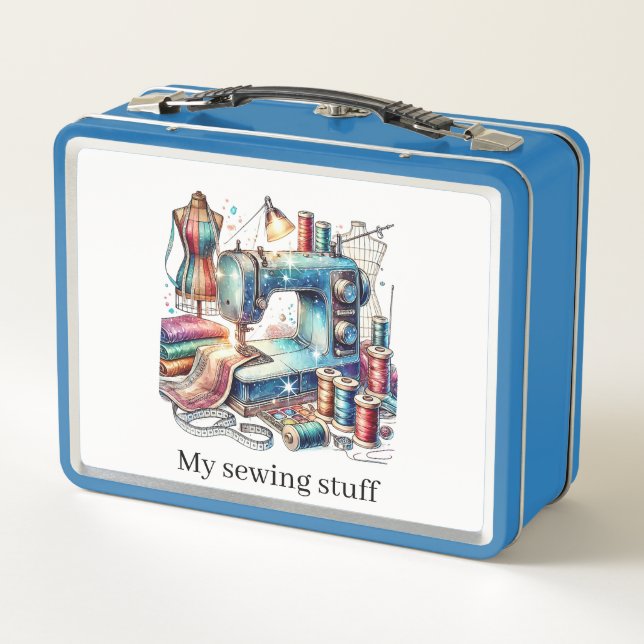 Cute sewing lovers customisable metal lunch box (Back)