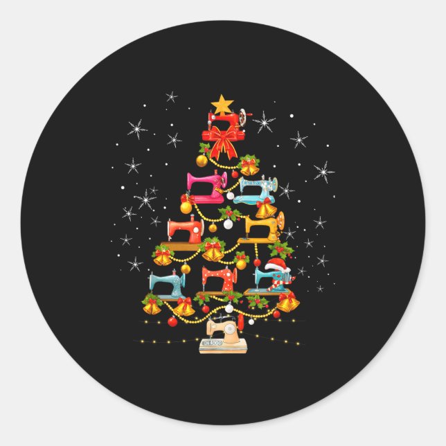 Cute Sewing Machine Christmas Tree Christmas Ornam Classic Round Sticker (Front)
