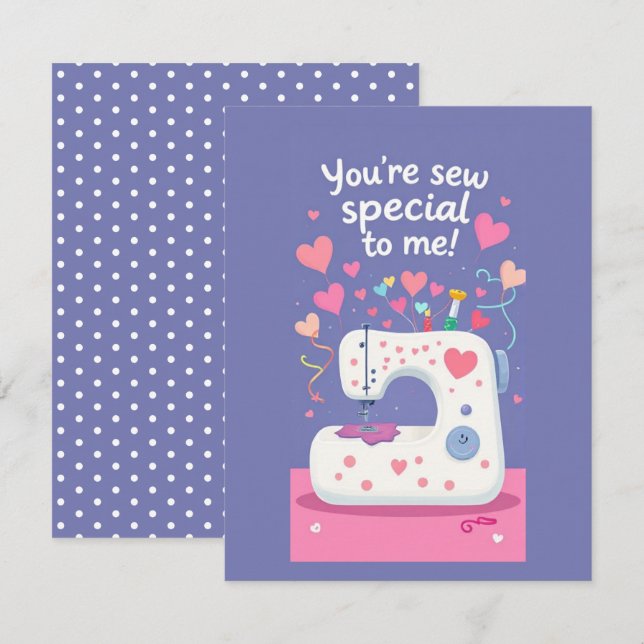 Cute Sewing Machine Valentines Day Card (Front/Back)