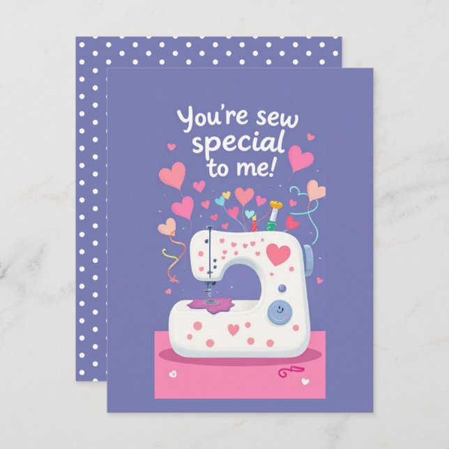 Cute Sewing Machine Valentines Day Card (Front/Back)