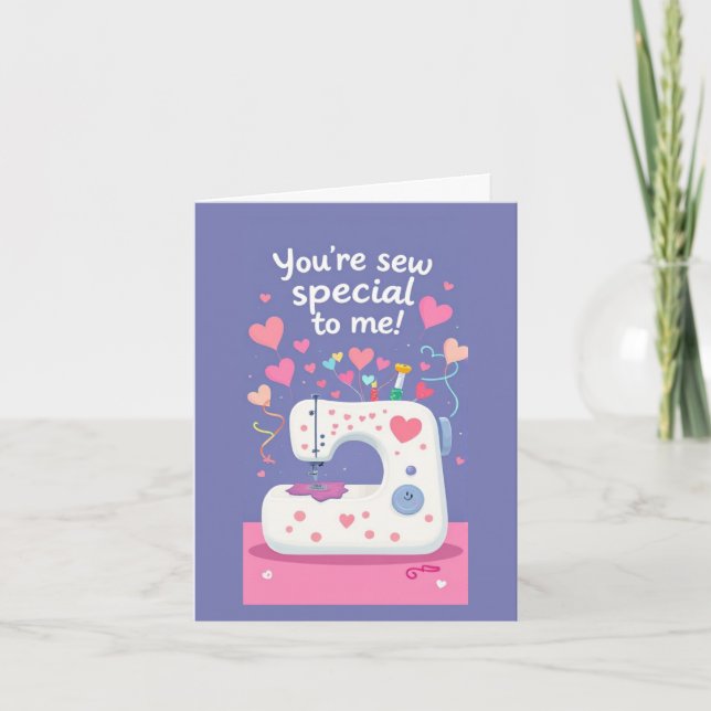 Cute Sewing Machine Valentines Day Note Card (Front)