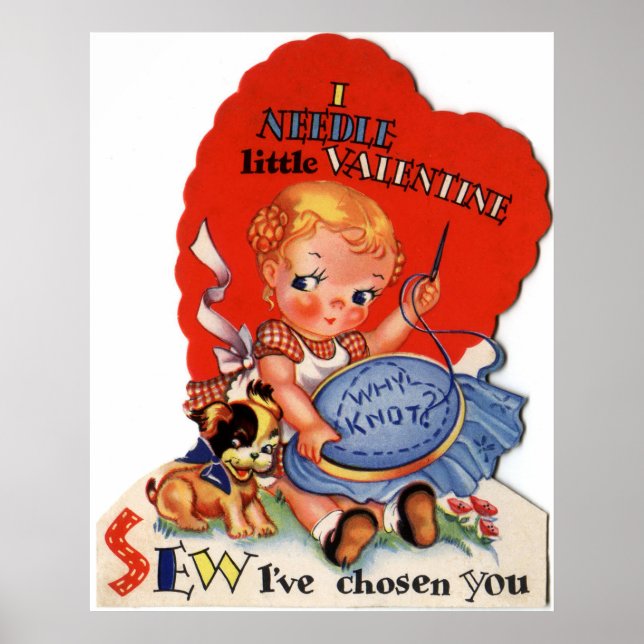 Cute sewing retro vintage Valentine poster (Front)