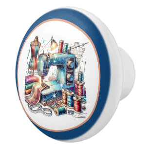 Cute sewing room or crafting ceramic knob