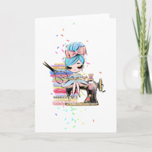 Cute Sewing Seamstress Dressmaker Cartoon Add Name Card