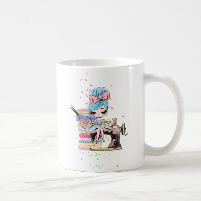 Cute Sewing Seamstress Dressmaker Cartoon Add Name Coffee Mug (Right)