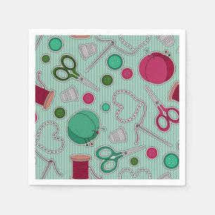 Cute Sewing Theme Napkins Green