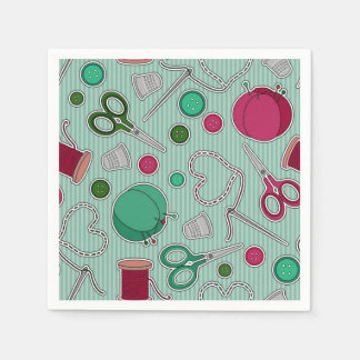 Cute Sewing Theme Napkins Green