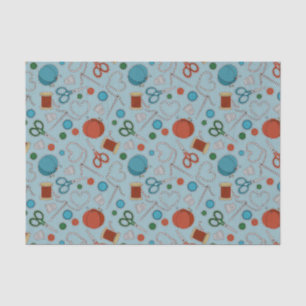 Cute Sewing Themed Pattern Blue Tissue Paper
