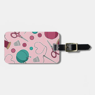 Cute Sewing Themed Pattern Pink Luggage Tag