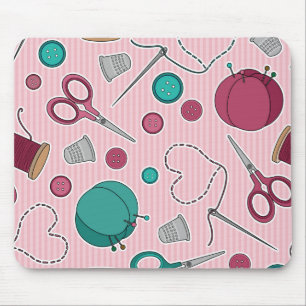 Cute Sewing Themed Pattern Pink Mouse Mat