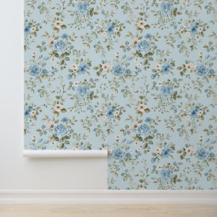 Cute Shabby Chic Blue Floral Wallpaper