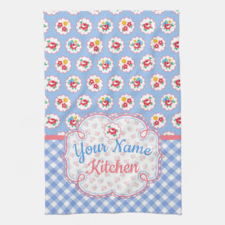 Cute Shabby Chic Floral and Plaid Personalised Tea Towel