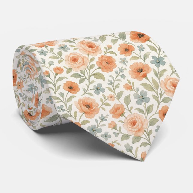 Cute Shabby Chic French Floral Art Pattern Tie (Rolled)