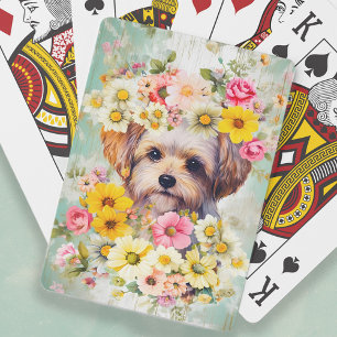 Cute Shabby Chic Maltese Dog Flowers Playing Cards