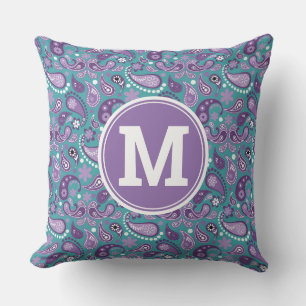 Cute Shabby Chic Purple and blue Paisley Monogram Cushion