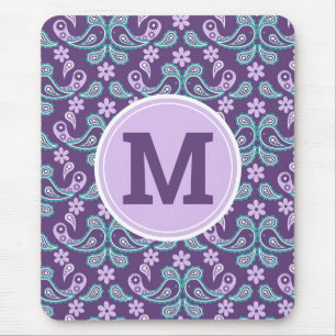 Cute Shabby Chic Purple and blue Paisley Monogram Mouse Mat