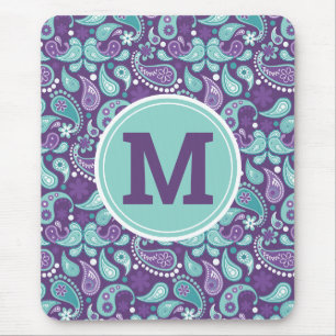 Cute Shabby Chic Purple and blue Paisley Monogram Mouse Mat