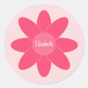 Cute Shades of Pink Flower Name Pink Background Classic Round Sticker