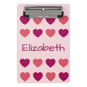 Cute Shades of Pink Hearts Pattern Name Mini Clipboard