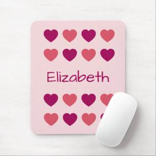 Cute Shades of Pink Hearts Pattern Name Mouse Mat