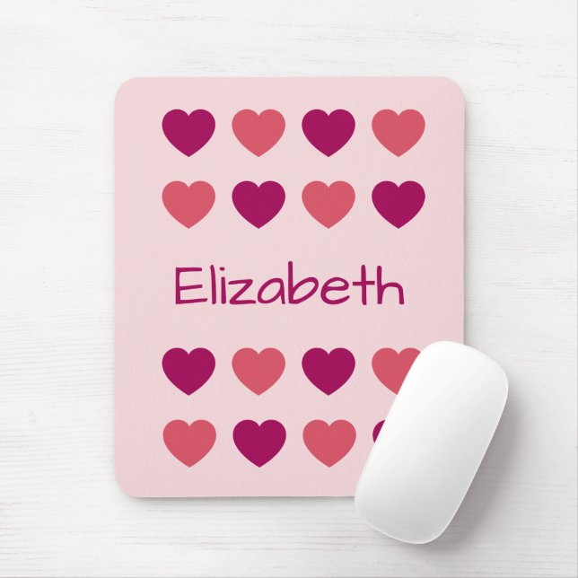 Cute Shades of Pink Hearts Pattern Name Mouse Mat (With Mouse)