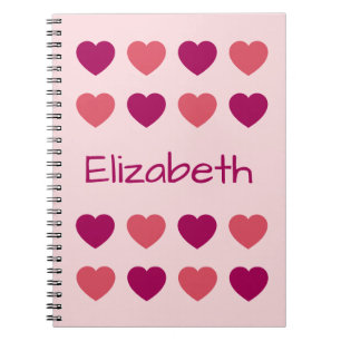 Cute Shades of Pink Hearts Pattern Name Notebook