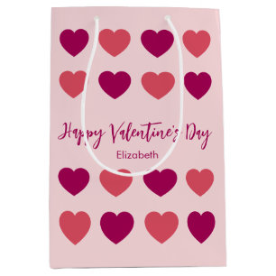 Cute Shades of Pink Hearts Script Cursive Name Medium Gift Bag