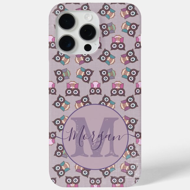Cute Shades of Purple Owl Pattern Case-Mate iPhone Case (Back)