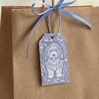 Cute Shaggy Dog Blue and White Cottagecore Gift Tags