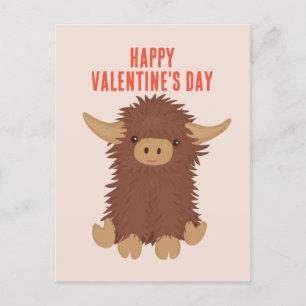 Cute, shaggy Highland cow classroom Valentine Postcard