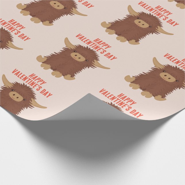 Cute, shaggy Highland cow classroom Valentine Wrapping Paper (Corner)