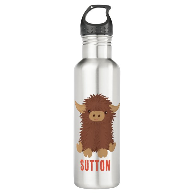 Cute, shaggy Highland cow custom design 710 Ml Water Bottle (Front)