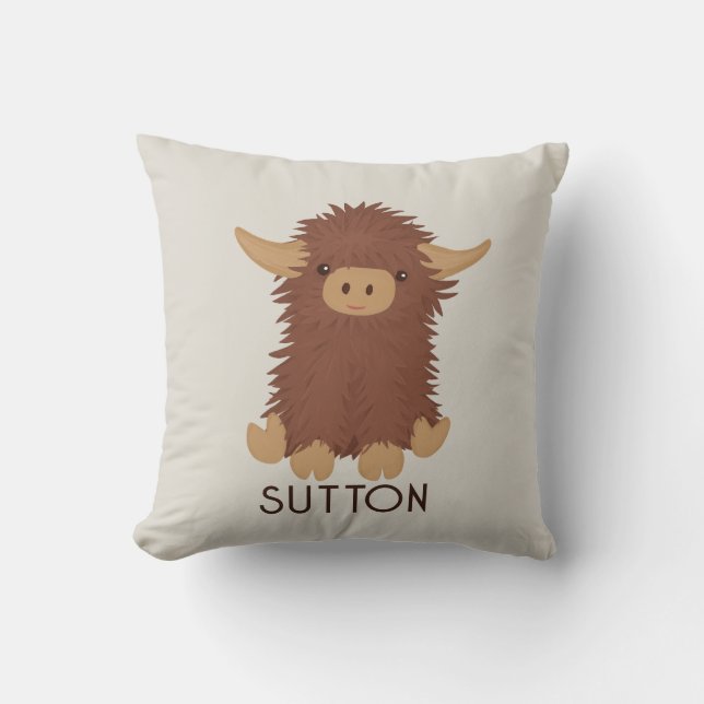 Cute, shaggy Highland cow custom design Cushion (Front)