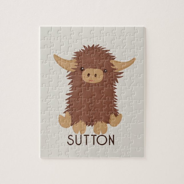Cute, shaggy Highland cow custom design Jigsaw Puzzle (Vertical)