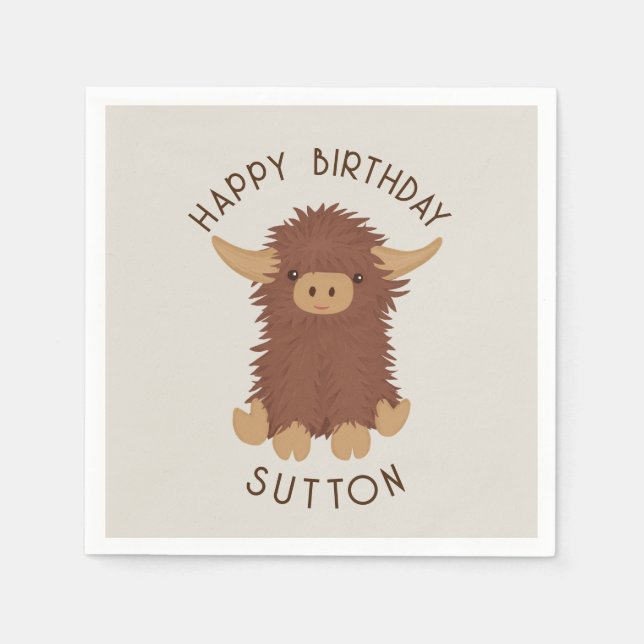 Cute, shaggy Highland cow custom design Napkin (Front)