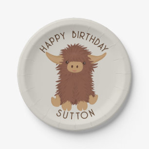 Cute, shaggy Highland cow custom design Paper Plate