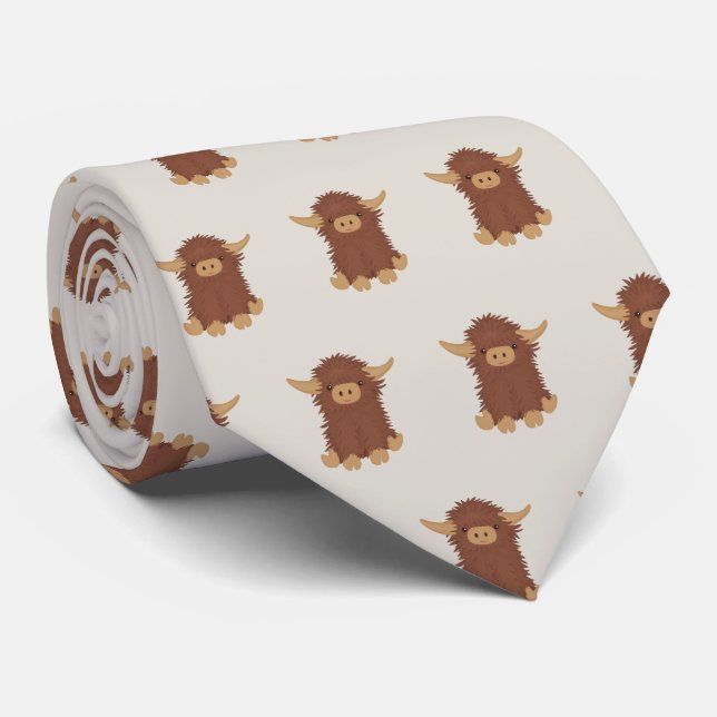 Cute, shaggy Highland cow custom design Tie (Rolled)