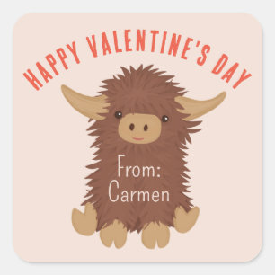 Cute, shaggy Highland cow custom Valentine design Square Sticker