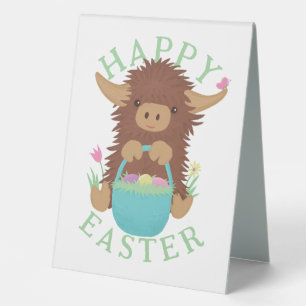 Cute, shaggy Highland cow Easter basket design