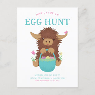 Cute, shaggy Highland cow Easter basket design Postcard